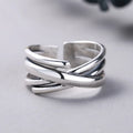 Rainbowking 925 Silver Geometric Lines Crossover Ring Vintage Cool Style Ins Trend Single Rings for Men Fine Jewelry Rings