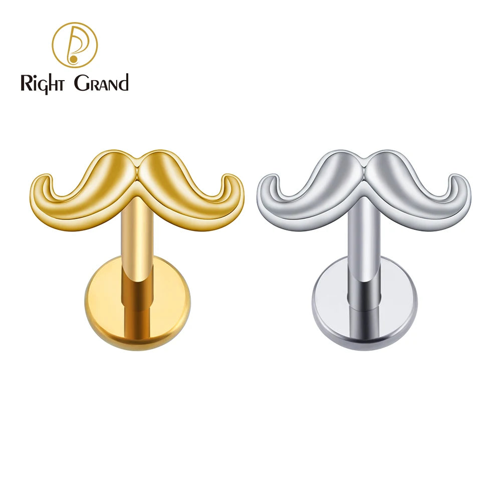 Right Grand ASTM F136 Titanium 16G Mustache Beard Medusa Monroe Labret Lip Piercing Cartilage Conch Tragus Helix Stud Earring