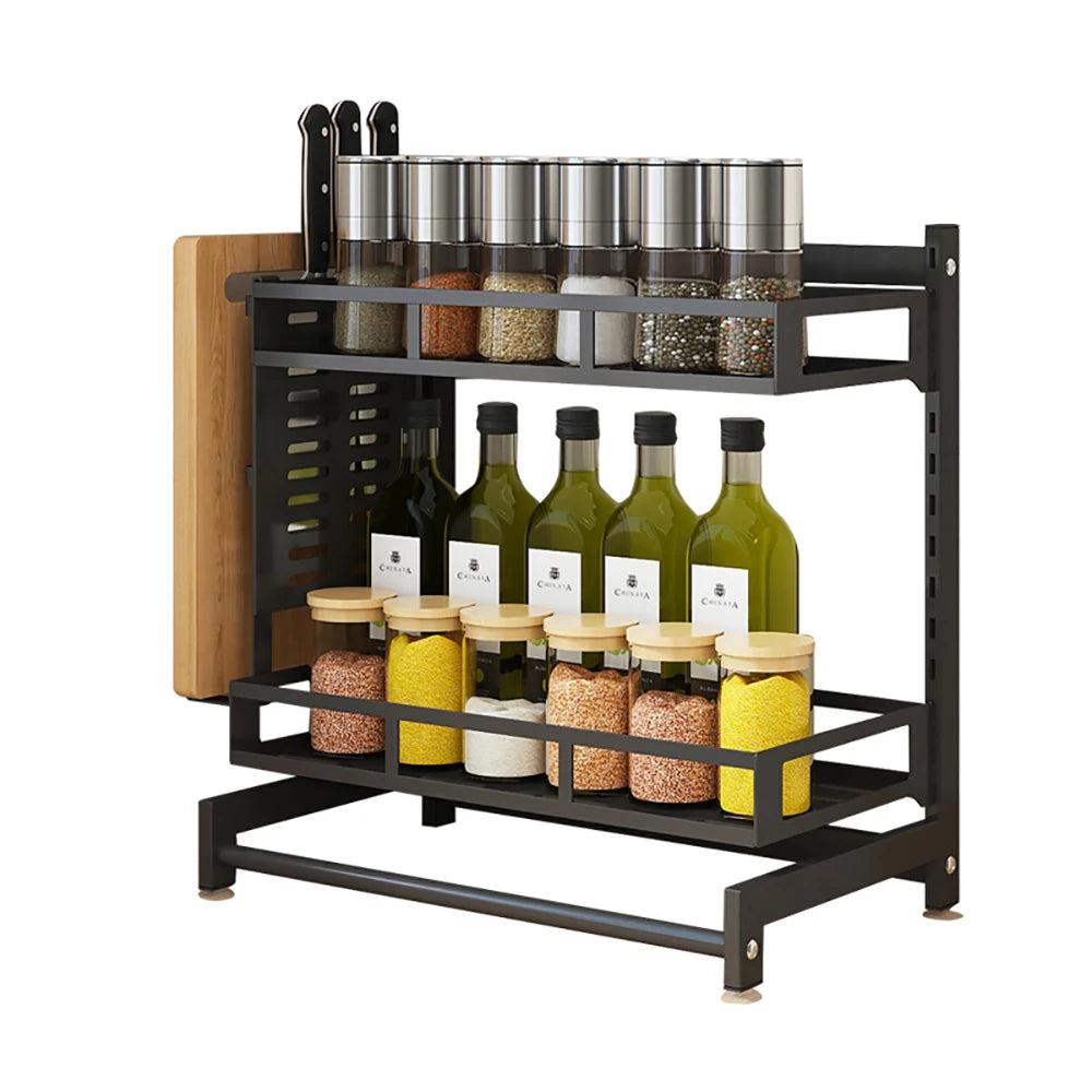 2021  Hot Sell New Stainless Steel Double-layer Multifunctional Kitchen Storage Seasoning Pot Kitchen Utensils Metal Spice Rack