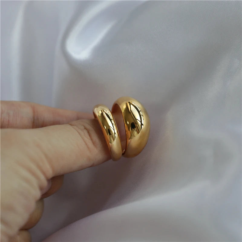 Dome Rings for Women New Jewelry Gold Tarnish Free Bague En or Jaune 18k Chunky Stainless Steel Anillos Waterproof Trendy Band