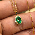 CAOSHI Minimalist Gold Plated Jewelry Wedding Gifts Women Bling Green Cubic Zirconia Crystal Oval Shape Pendant Necklace