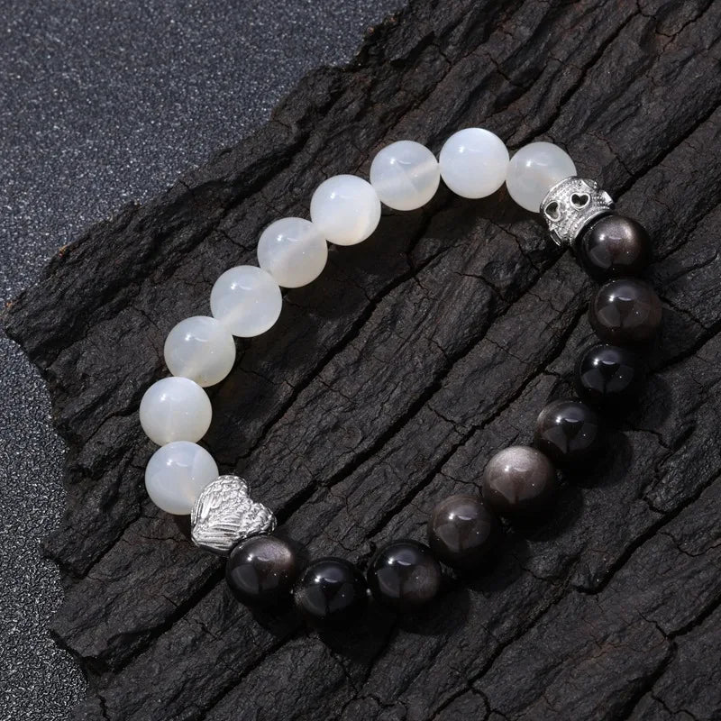 Hot Selling Fashionable Women Original Crystal  Stainless Steel Bead Moonstone Silver Men for Heart Crystal Bracelet