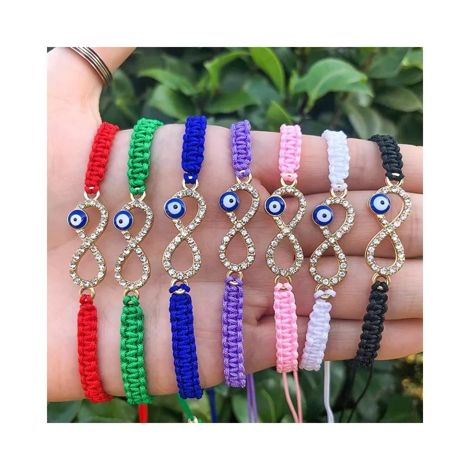 Risingmoon Gold Plated Evil Eye Bracelet Colorful Crystal Jewelry Adjustable Handmade Bracelets With Zircon Infinite Pendant