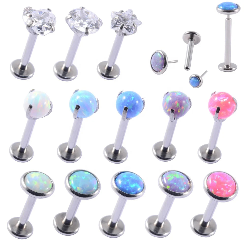 Threadless Opal Zircon CZ Helix Ear Tragus Cartilage Earring Easy Wear Lip Ring Body Piercing Jewelry Main Stainless Steel