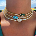 G2359 Wholesale Collier Stainless Steel 18K Gold Plated Diamond Choker White Shell Blue Turquoise Devil Eye Jewelry Necklaces