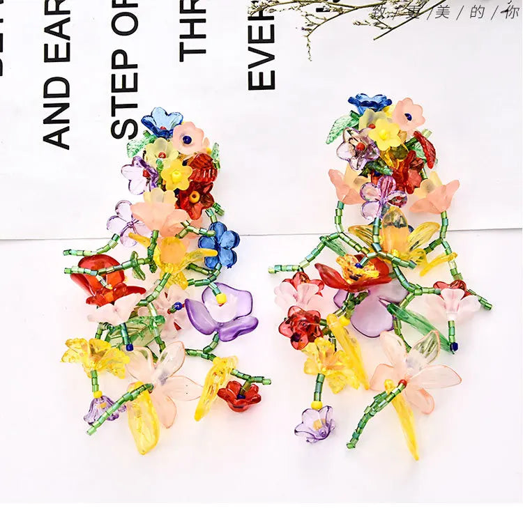 Kaimei 2022 Earring Fashion Jewelry Tassel Color love Leaf Bow Ear Clip Crystal Bohemian Flower Beaded Boho Earrings Wholesale