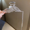 Elegant Women Hair Accessories Popular Large Leaf Shaped Alloy Metal Rhinestone Shinny Design Tassel Hair Claw Clip