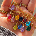 Ins Hot Sale Stainless Steel Cubic Zirconia Paper Clip Chain Necklace Zircon Birth Stone Water Drop Pendant Necklace