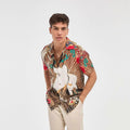 Imperio IMP9230 Summer Formal Breathable Hawaiian Vacation Shirts for Men in Camel Color with Print
