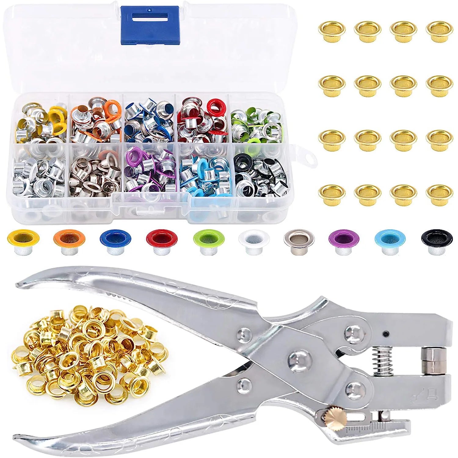 400Sets 3/16 Inch(4.5mm) Multi-11Colors Metal Eyelets Grommets Kit With Hole Punch Plier for Leather Canvas Clothes Belt Bag