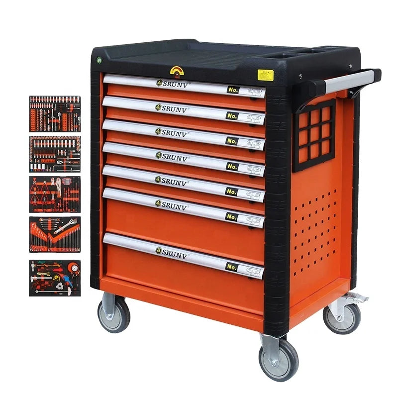 Srunv Hot Sale 7 Drawers Garage Storage Chests Steel Mechanic Roller Tool Cabinet Trolley With Tools MegaBDM