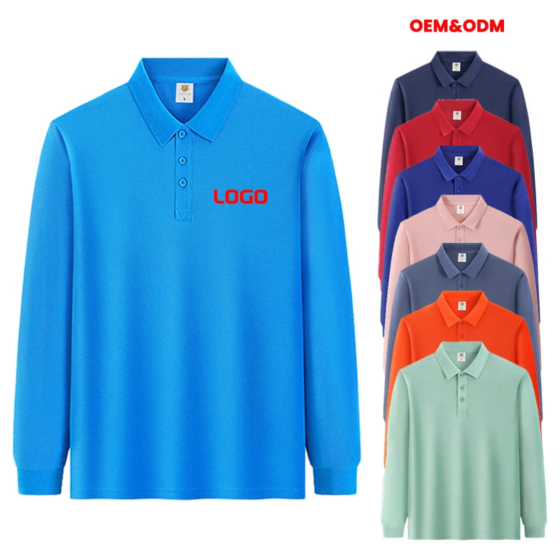 Custom Embroidered Logo Healthy Cotton Soft Fabric Men's Long Sleeve Polo Shirts Parent-child Polo Shirts for Adults and Kids