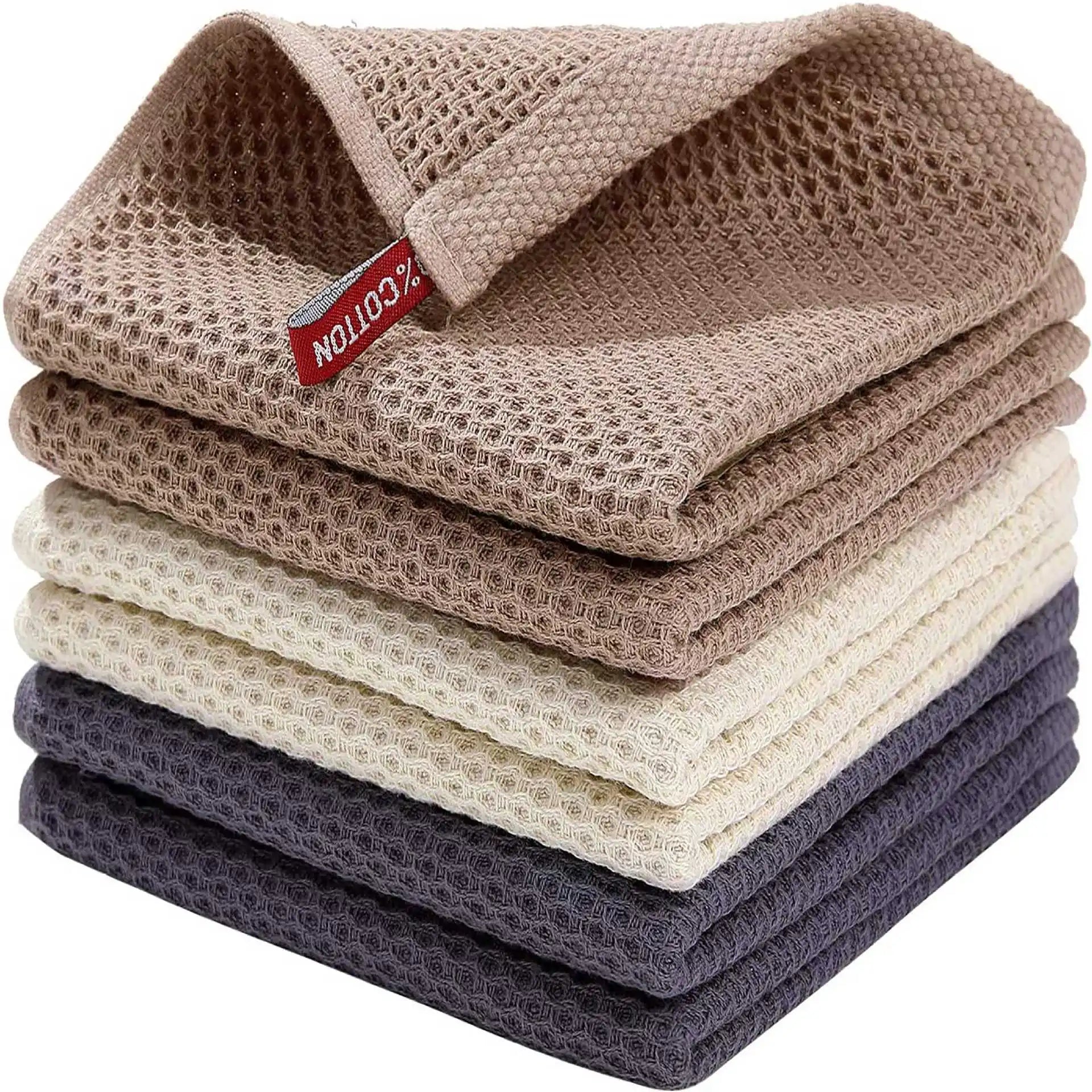 Cross-border 100% Cotton Waffle Household Cleaning Cloths Lazy Absorbent Table Cleaning Cotton Kitchen Towels