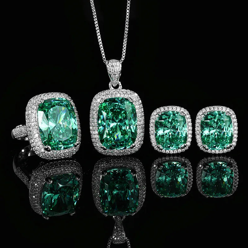 Luxurious square Zircon Necklace Ring Earring Set High-quality Women's Personalized Wedding Celebration Engagement Jewelry