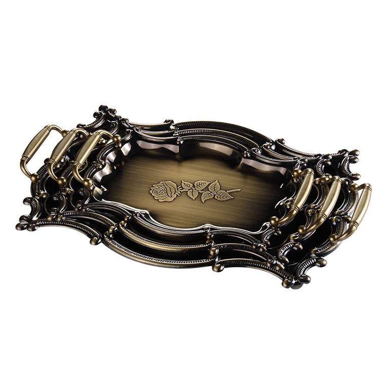 Wholesale 3 Pcs Set Copper Bronze Plated Metal Craft Tray Big Stainless Steel Arab Serving Tray