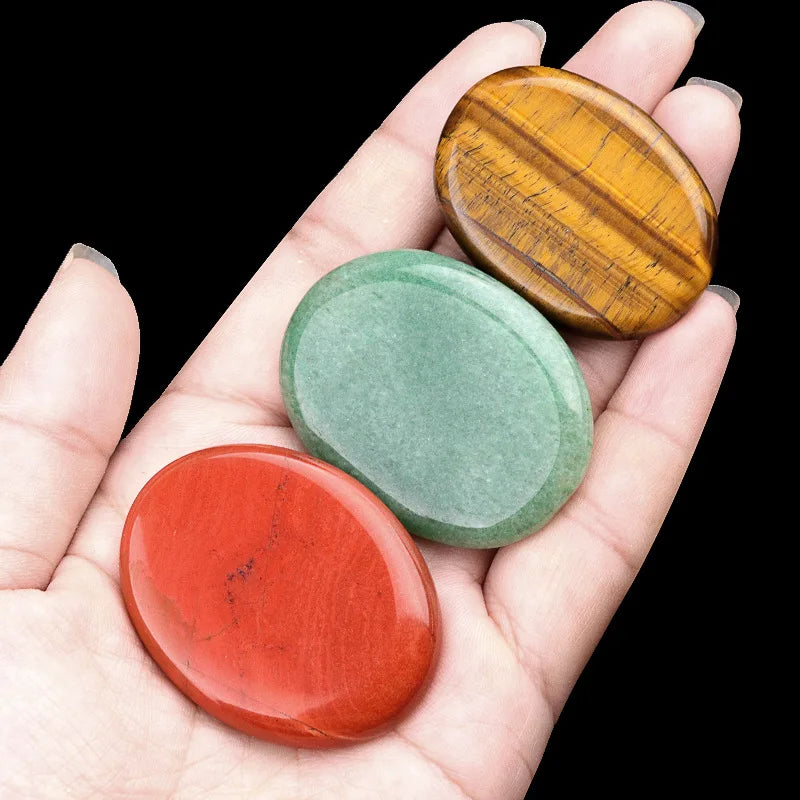 35X45mm Double Flat Oval Worry Stone Asymmetrical Shaped Jewelry Thumb Worry Stone Hand Carved Reiki Crystals Healing Palm Stone