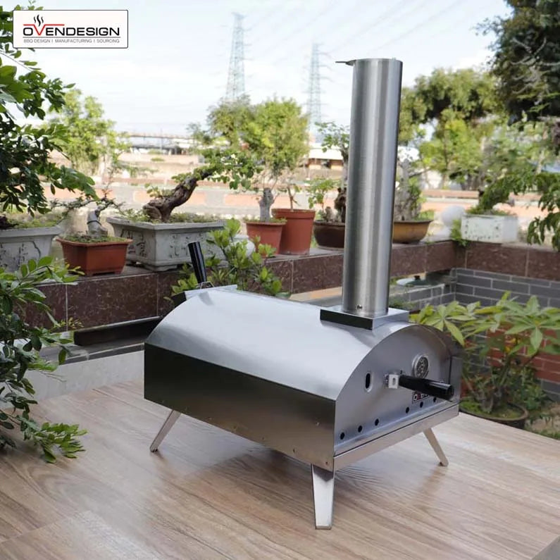 Home Used Stainless Steel Movable Door Double Wall Wood/Pellets/Charcoal Pizza Stove Portable Wood Fired Pizza Oven 500