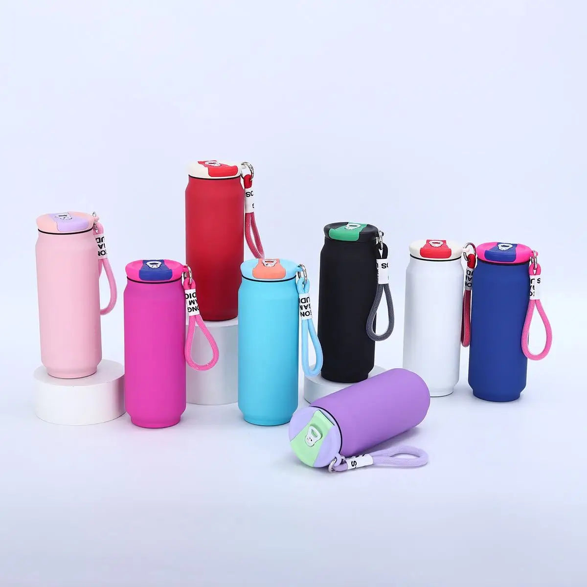 Custom Stainless Steel Insulated Vacuum Tumbler Rubber Coating Cola Shaped Straight Coffee Mug Cup with Rope