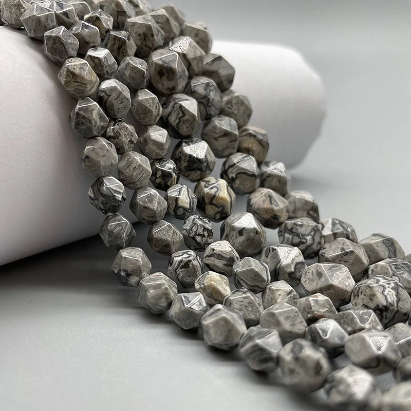 Natural Faceted Map Jasper Diamond Cutting Gemstone Beaded Loose Beads for Jewelry Making Bracelet Necklace Earrings