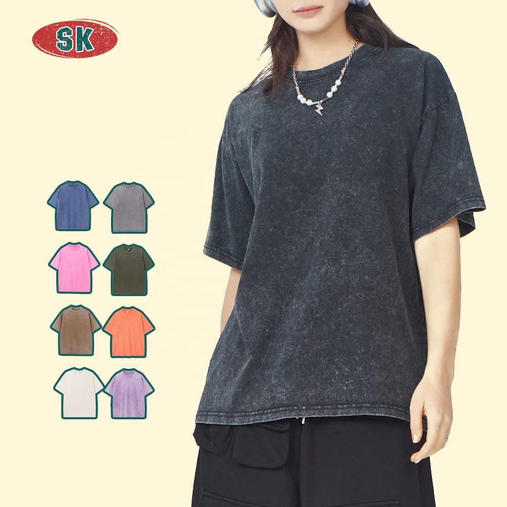 Wholesale Custom Unisex Wash Vintage T Shirts Men's Acid Wash T-shirt Women Distressed Tees Vintage Wash Tshirts