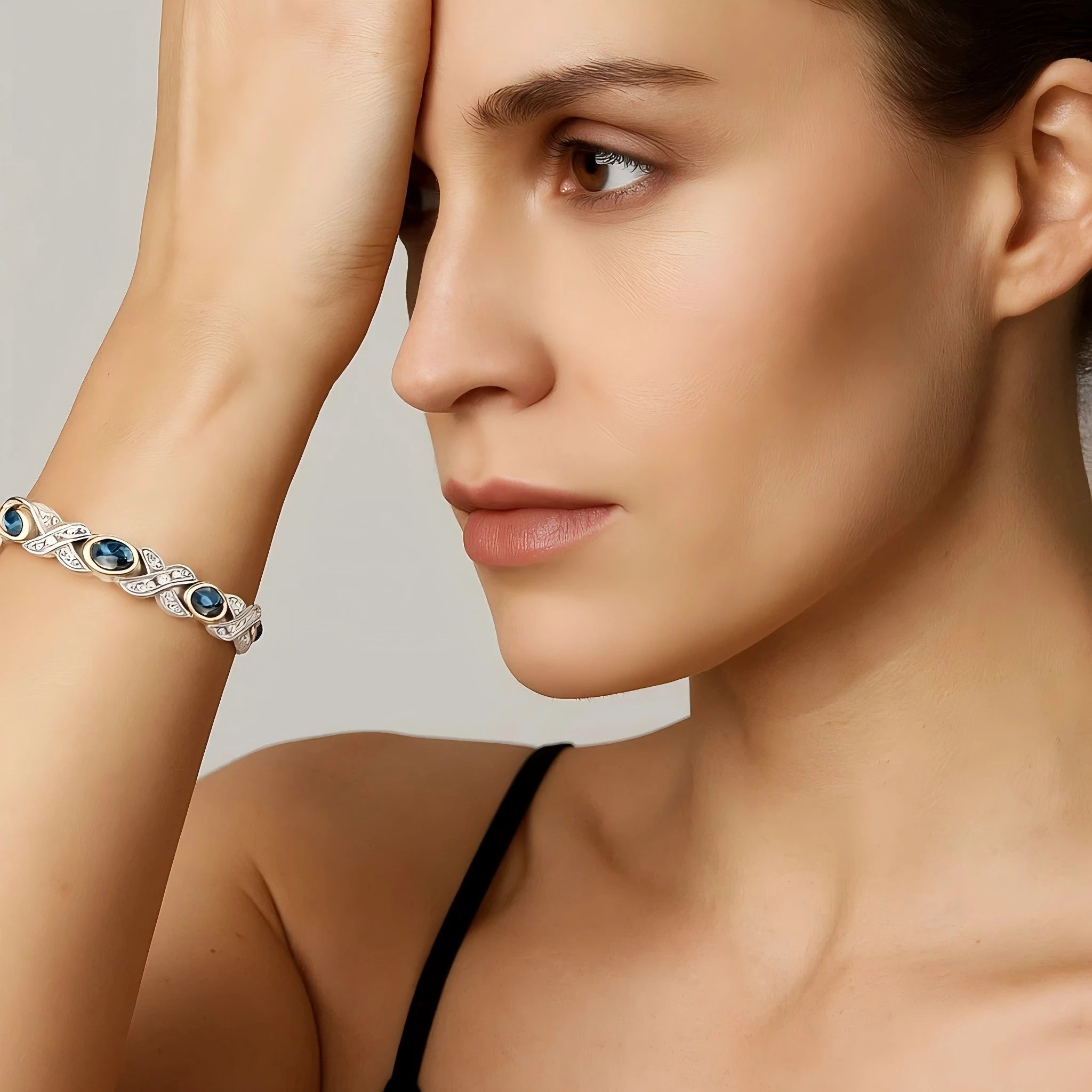 Energinox Wholesale Crystal Blue Stone Energy Magnetic Stainless Steel Bracelet