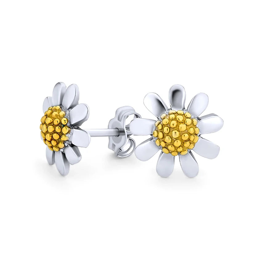 925 Silver 18K White Gold Plated Sunflower Stud Earrings Hypoallergenic Daisy Stud Earrings Flower Earrings for Women
