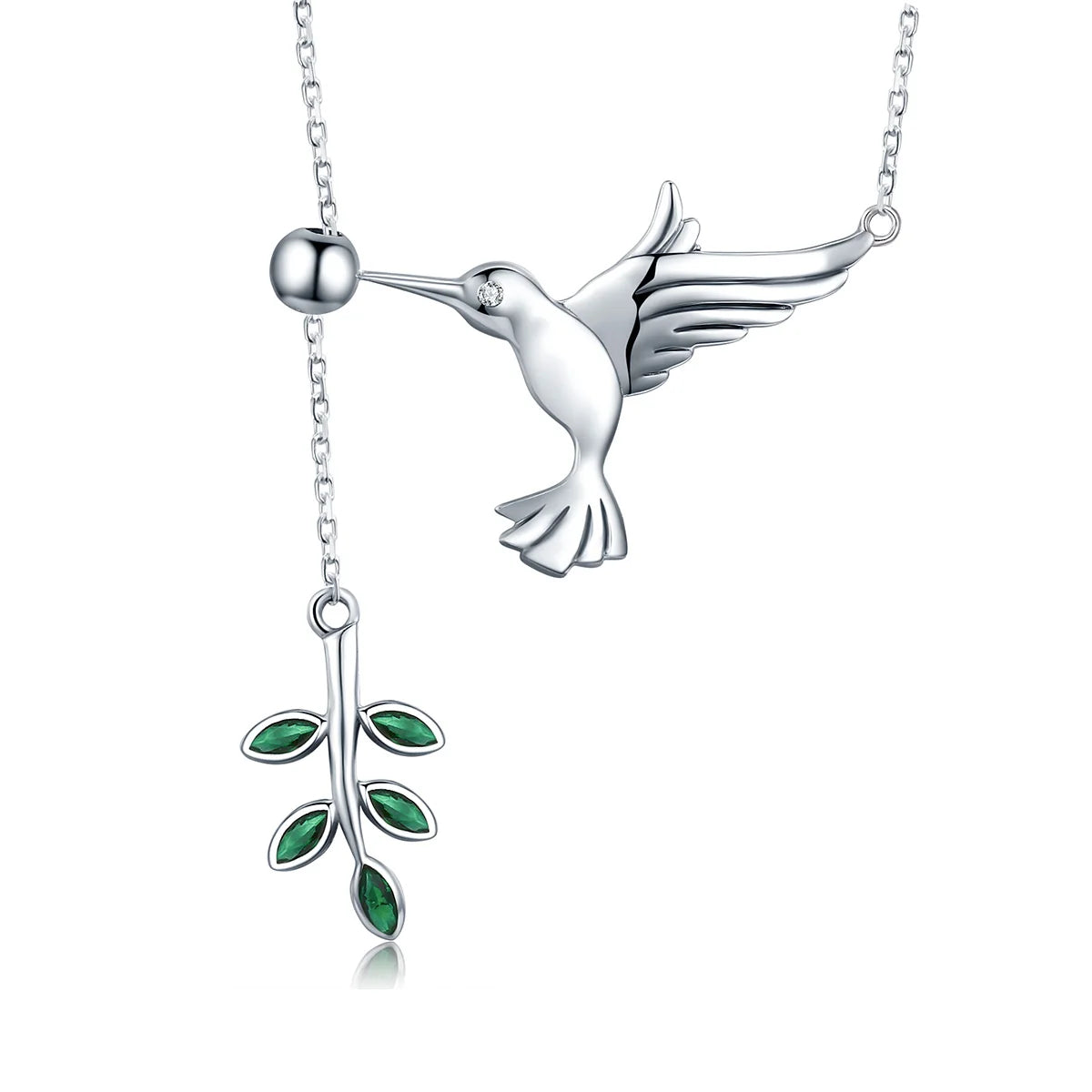 Authentic 925 Sterling Silver Spring Bird & Tree Leaf Leaves Dangle Pendant Necklace for Women Silver Jewelry SCN217