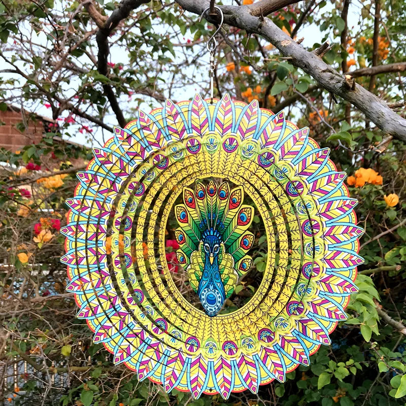 Factory Price Wind Spinner 12 Inches Peacocks Stainless Steel Rotating Metal Sheet 3D Wind Chime Pendant Decoration Gift