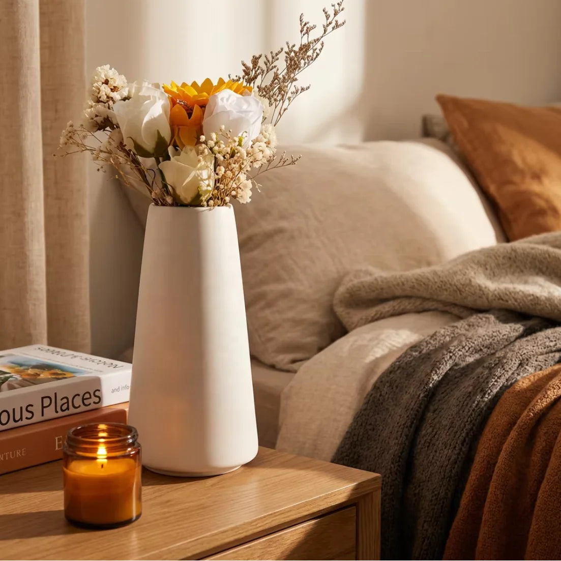 Minimalist White Ceramic Vase Sand Glazed Flower Pot Modern Nordic Style Porcelain Vases for Home Office Table Decor Centerpiece