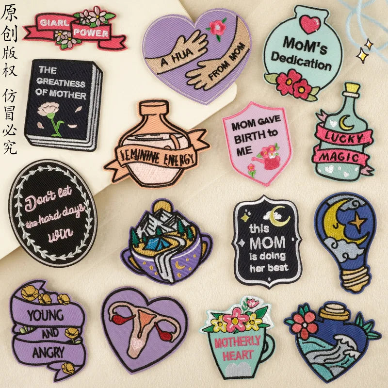 Iron on Twill Embroidery Mother Days Mom Patch for  Clothes Hat Decoration