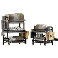 2-Tier Multifunction Dish Rack with Utensil & Cutting Board Holders Drainboard Large Capacity for Small Kitchens