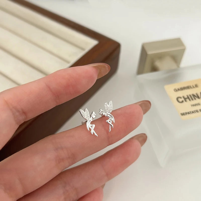 Lovely Cute Mini 925 Sterling Silver Elf Stud Earrings for Women Korean Style Fine Jewelry