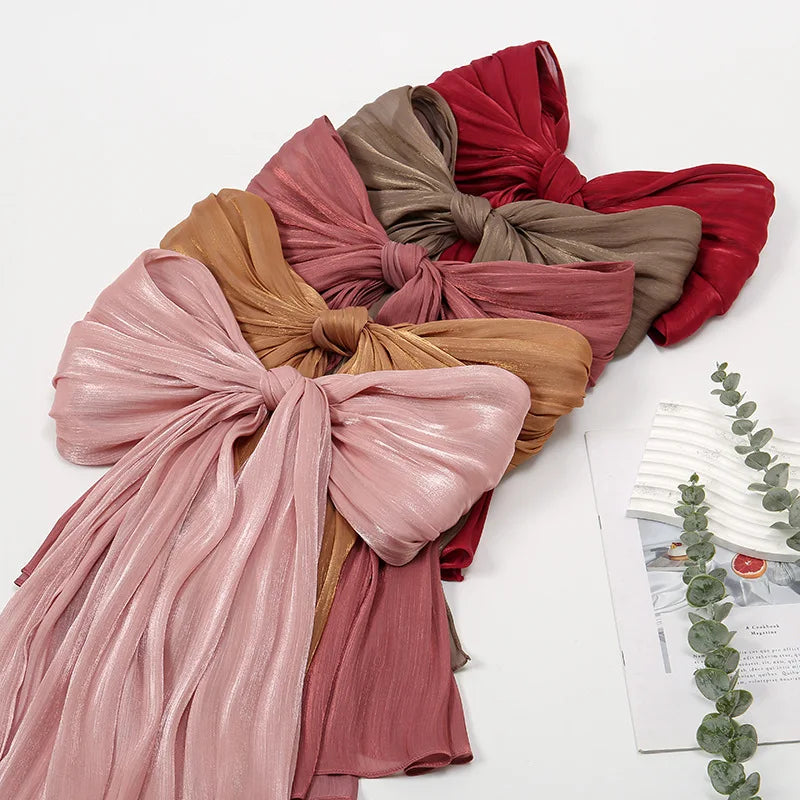 Cool Breathable Bright Silk Chiffon Island Crepe Muslim Scarf Pure Color Simple Malay Indonesian Women's Hijab Headscarf
