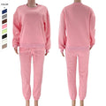 Gym Clothing Solid Round Neck Long Sleeve Drawstring Elastic Cuffs Bind Feet  Trousers Two Piece Suit