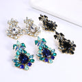 Luxury Silver Plated Statement Dangle Earrings Multicolor Big Crystal Rhinestone Geometric Bridal Earrings for Wedding