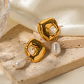 MECYLIFE 18K Gold Stainless Steel Freshwater Pearls Irregular Pendant Earrings Tarnish Free Jewelry Vintage Pearl Earring