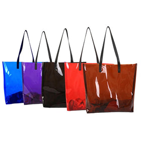 Custom Logo Luxury Large Neon PVC Vinyl Hand Bag Waterproof Transparent Jelly Shopping Beach Clutch Open Closure Letter