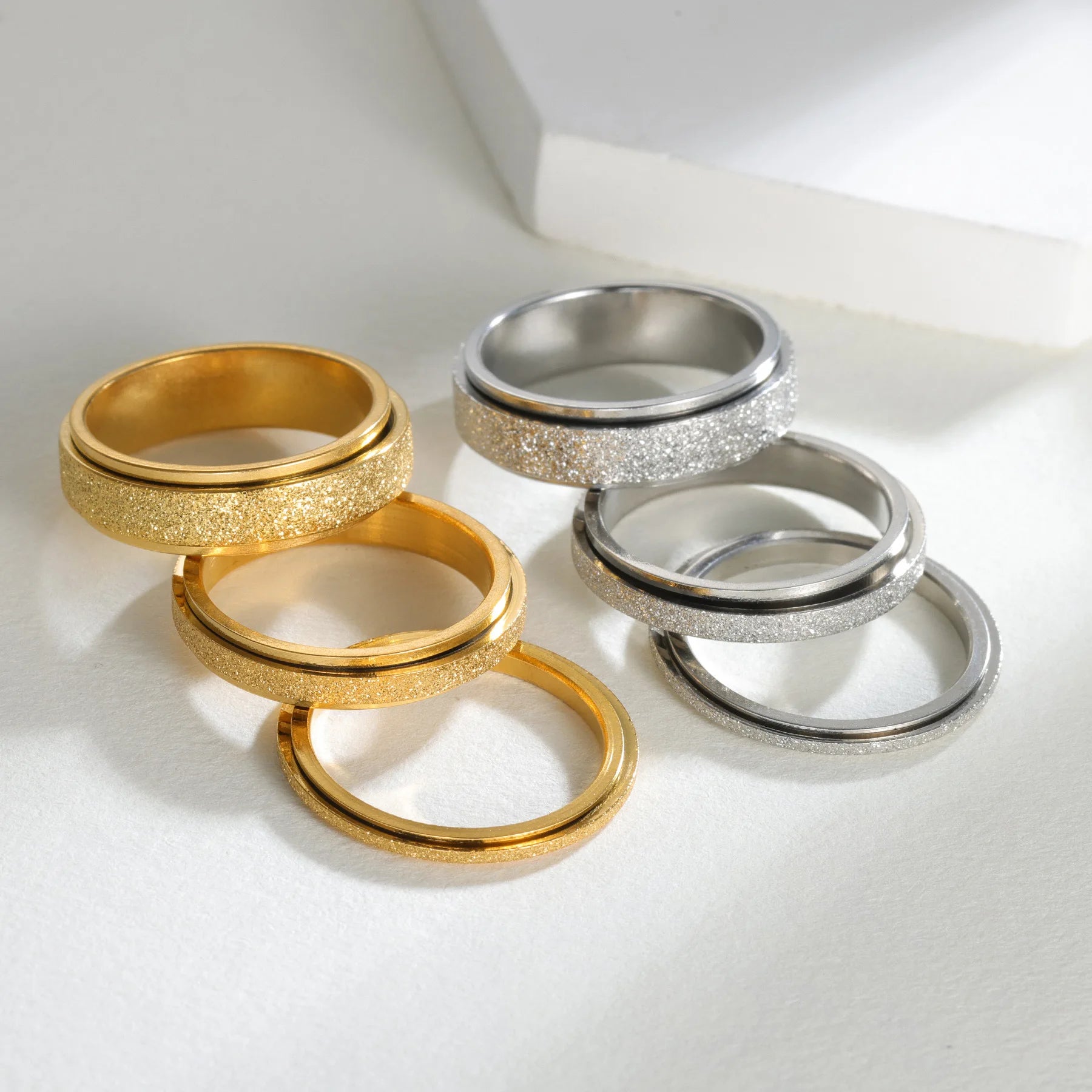 Stainless Steel Rotating Couple's Frosted Ring Personalized Instagram Trendy Rotating Stress Relief Ring Jewelry