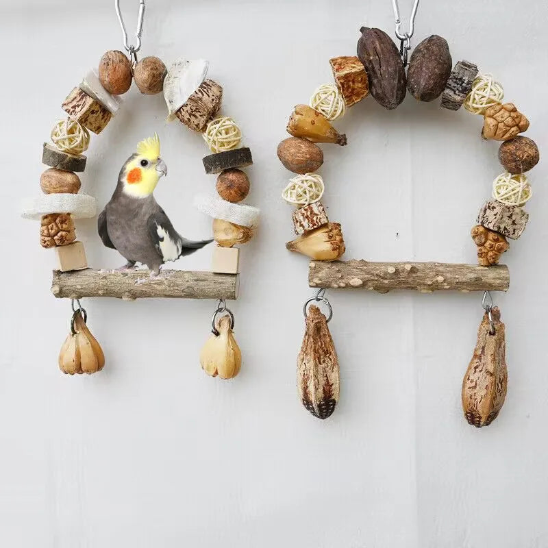 Parrot Bird Perch Toys Natural Fruit Prickly Ash Wood Swing Colorful Nuts Chewing Teeth Parakeets Conure Cockatiels Budgies