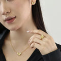 925 Sterling Silver Gold Plated Butterfly Necklace Stud Earrings and Ring Jewelry Set for Women