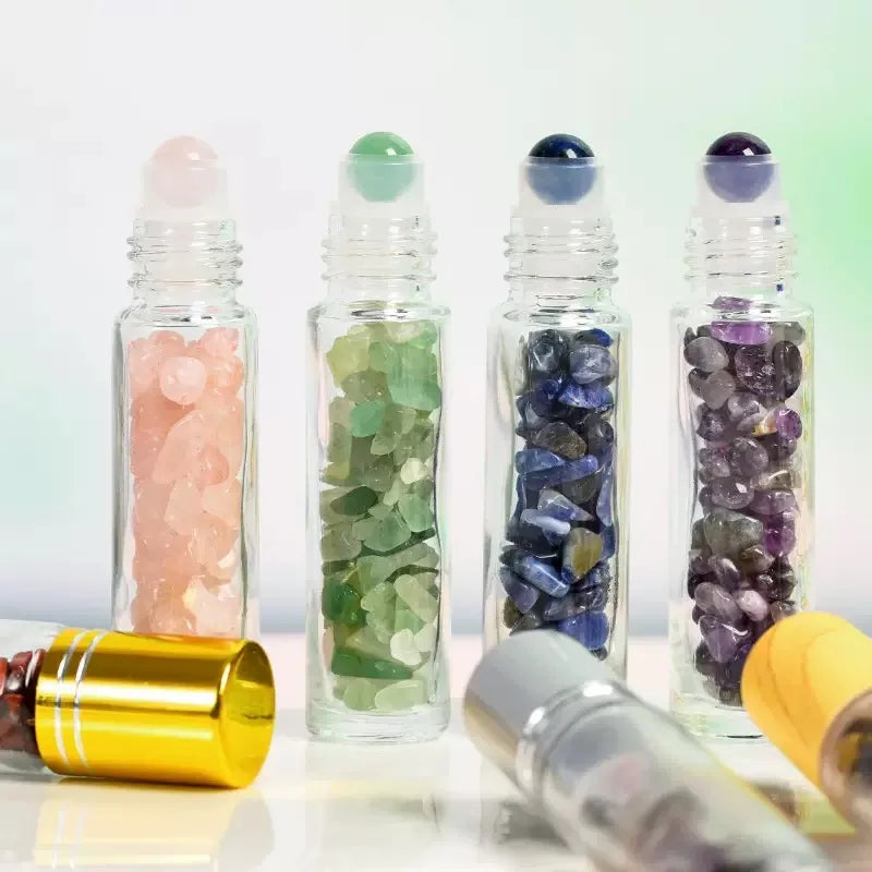 Wholesale Natural Quartz Bead Gemstone Crystal Gravel Healing Bamboo Lid Glass Roller Bottle Other Crystal Crafts for Gift