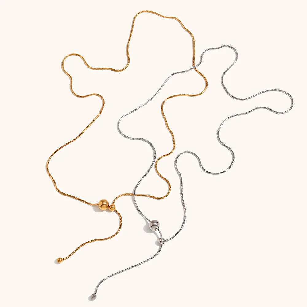 Luxury Quality Jewelry 18K Gold Plated Stainless Steel Snake Chain Y Shaped Drawable Pendant Necklace