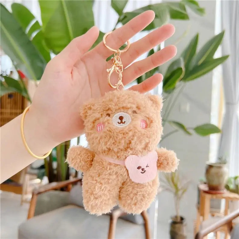Promotion 12cm Cute Plush Mini Teddy Bear Keychains Toys Kawaii Fluffy Stuffed Animals Teddy Bears Key Rings Pendant Bag Charms