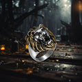 Men's Retro Titanium Steel Ring with Gold Lion Head Hip Hop Style 316L Stainless Steel Jewelry for Gift