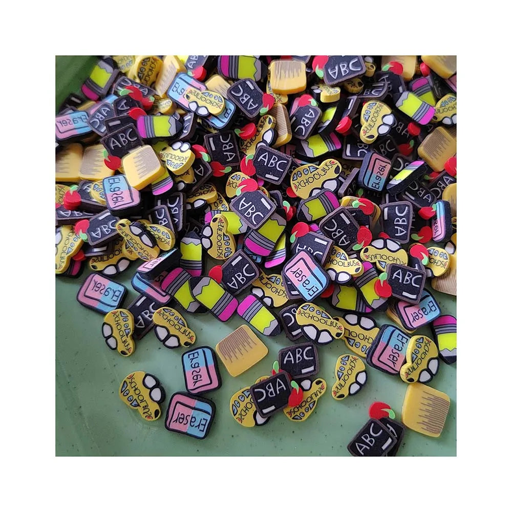 10mm Back to School Series School Bus Apple Pencil ABC Blackboard Slices Polymer Clay Sprinkles for Slime Filling DIY Decoration