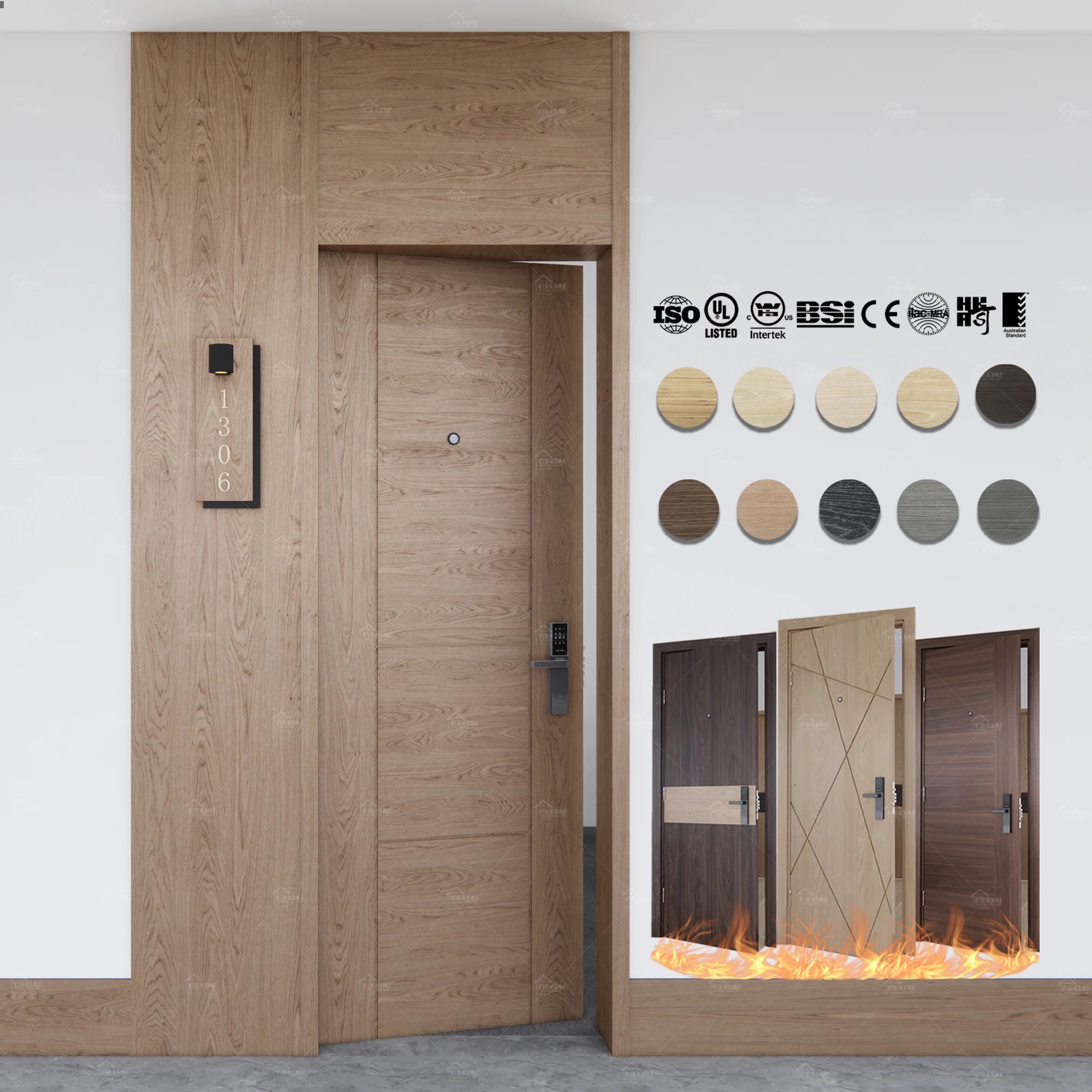 China Top Manufacturer Wooden Door Indoor Hotel Apartment 60 90 Minutes AS1905 Fire Rated Wooden Door