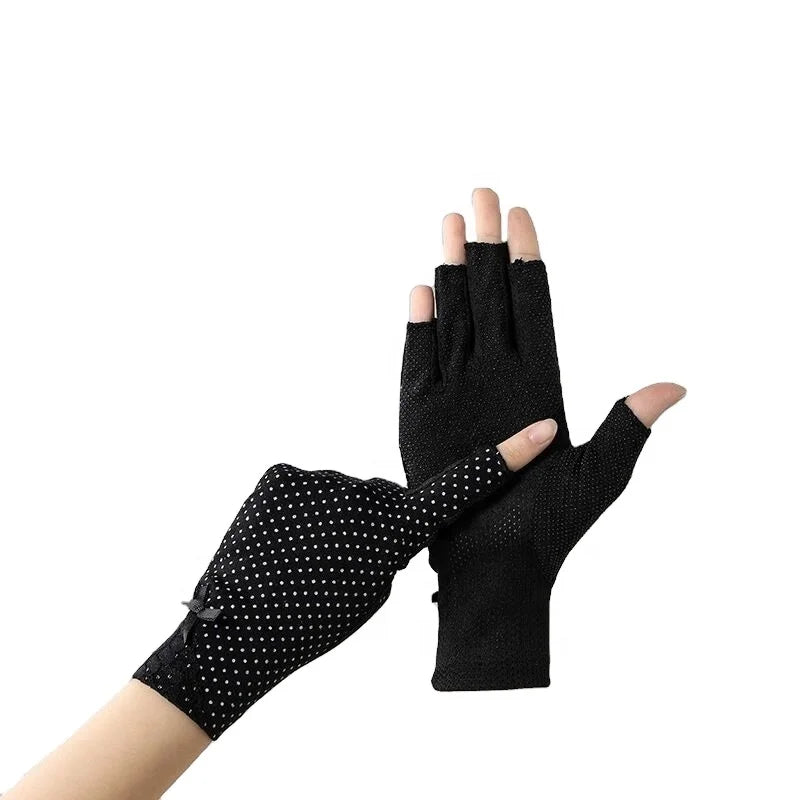 New Women Cotton Fingerless Cycling Gloves Breathable Outdoor UV Protection Anti Slip Gloves for Riding Driving