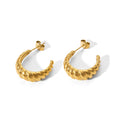 European Fashion Stainless Steel Geometric Trendy 18K Gold Plated Small Croissant CC Hoop Stud Earrings for Women