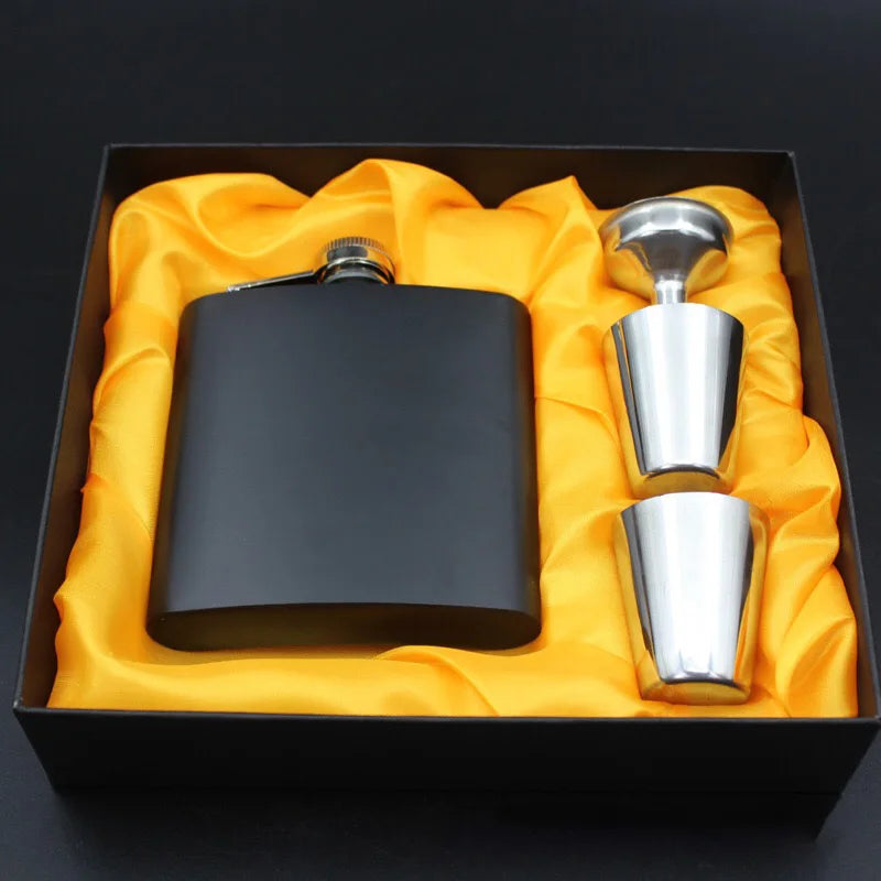 Black Color Design Stainless Steel 6oz 7oz 8oz Hip Flask Sets With Luxury Gift Box Packing MegaBDM