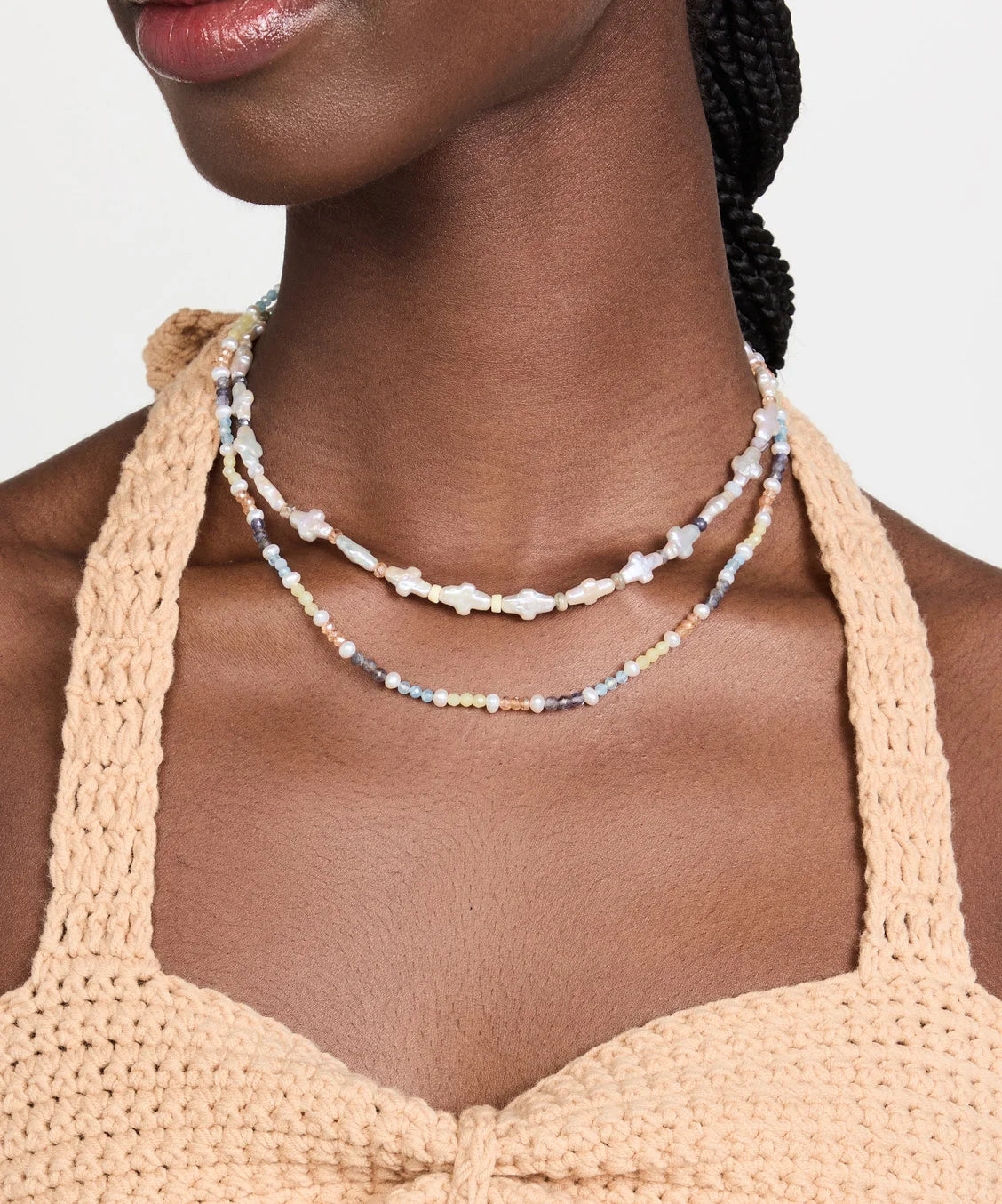 Maiou Fashion Delicate Design Rainbow Crystal Beaded Design Little Freshwater Pearl Beads Necklace for Women Jewelry